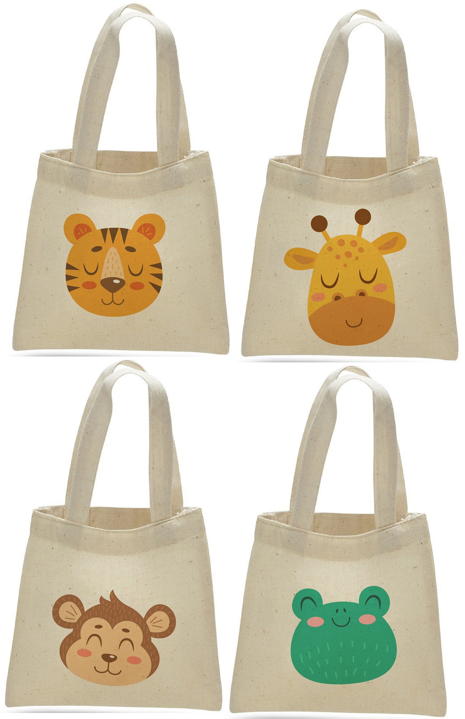 4 Jungle Animal Cotton Favor Bags, Zoo Party Goodie Bags
