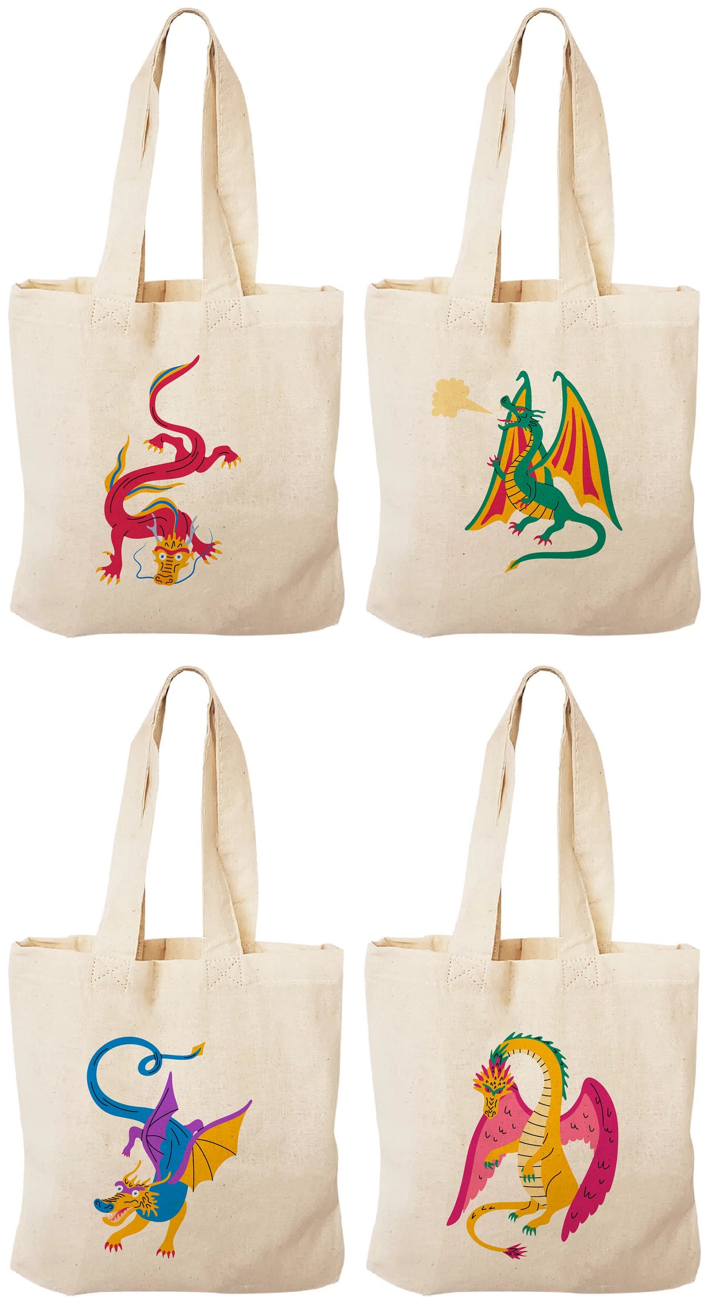 Dragon Party Favor Bags, Set of 4 Cotton Goodie Bags