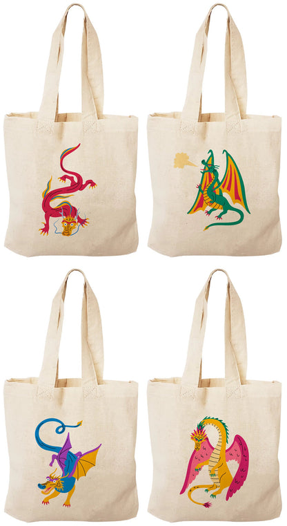 Dragon Party Favor Bags, Set of 4 Cotton Goodie Bags