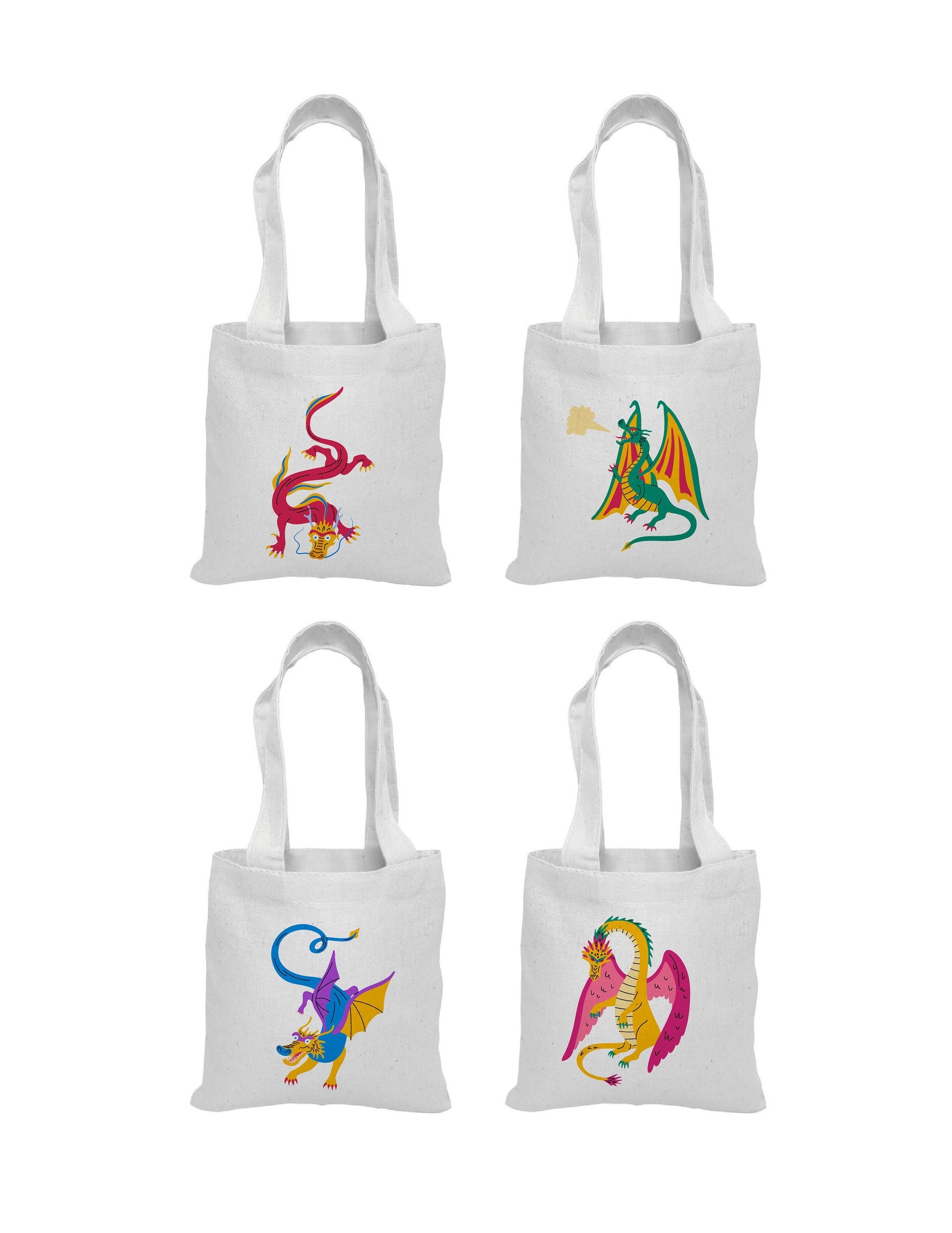 Dragon Party Favor Bags, Set of 4 Cotton Goodie Bags