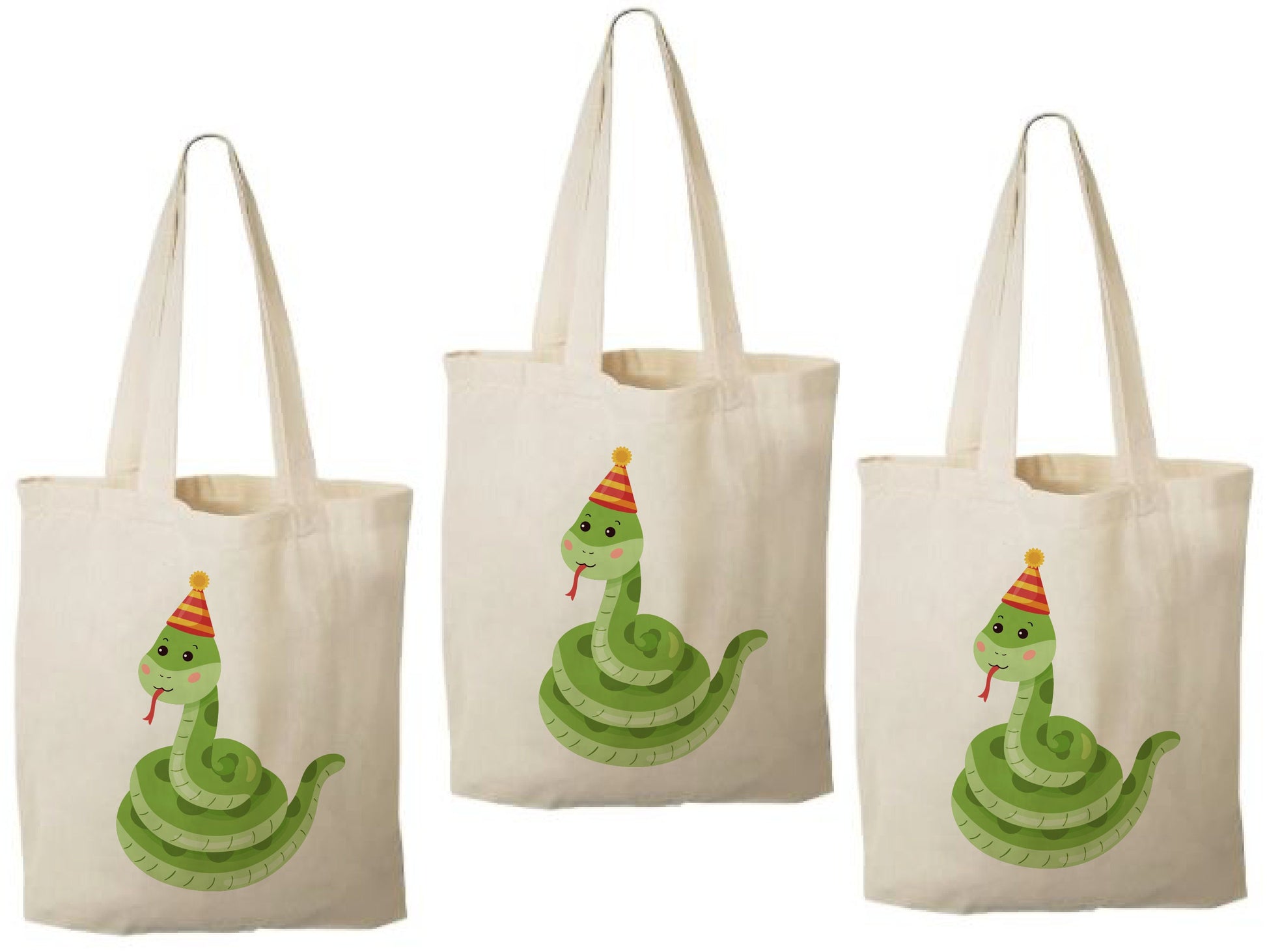 Snake Party Favor Bags - Reusable Canvas Goodie Bags - Set of Three