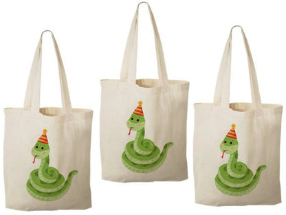 Snake Party Favor Bags - Reusable Canvas Goodie Bags - Set of Three