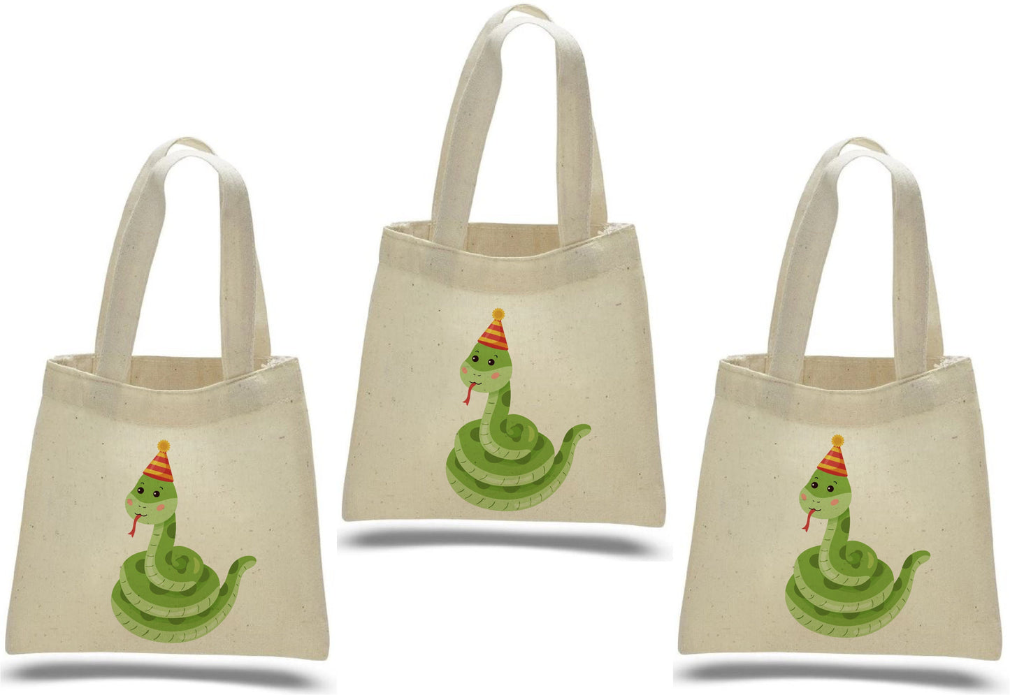Snake Party Favor Bags - Reusable Canvas Goodie Bags - Set of Three