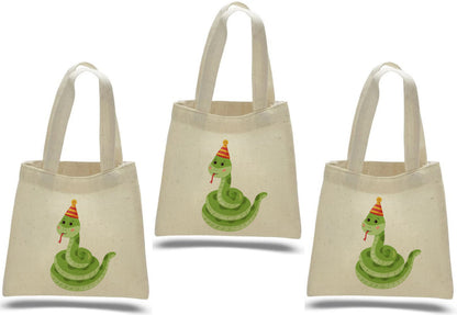 Snake Party Favor Bags - Reusable Canvas Goodie Bags - Set of Three