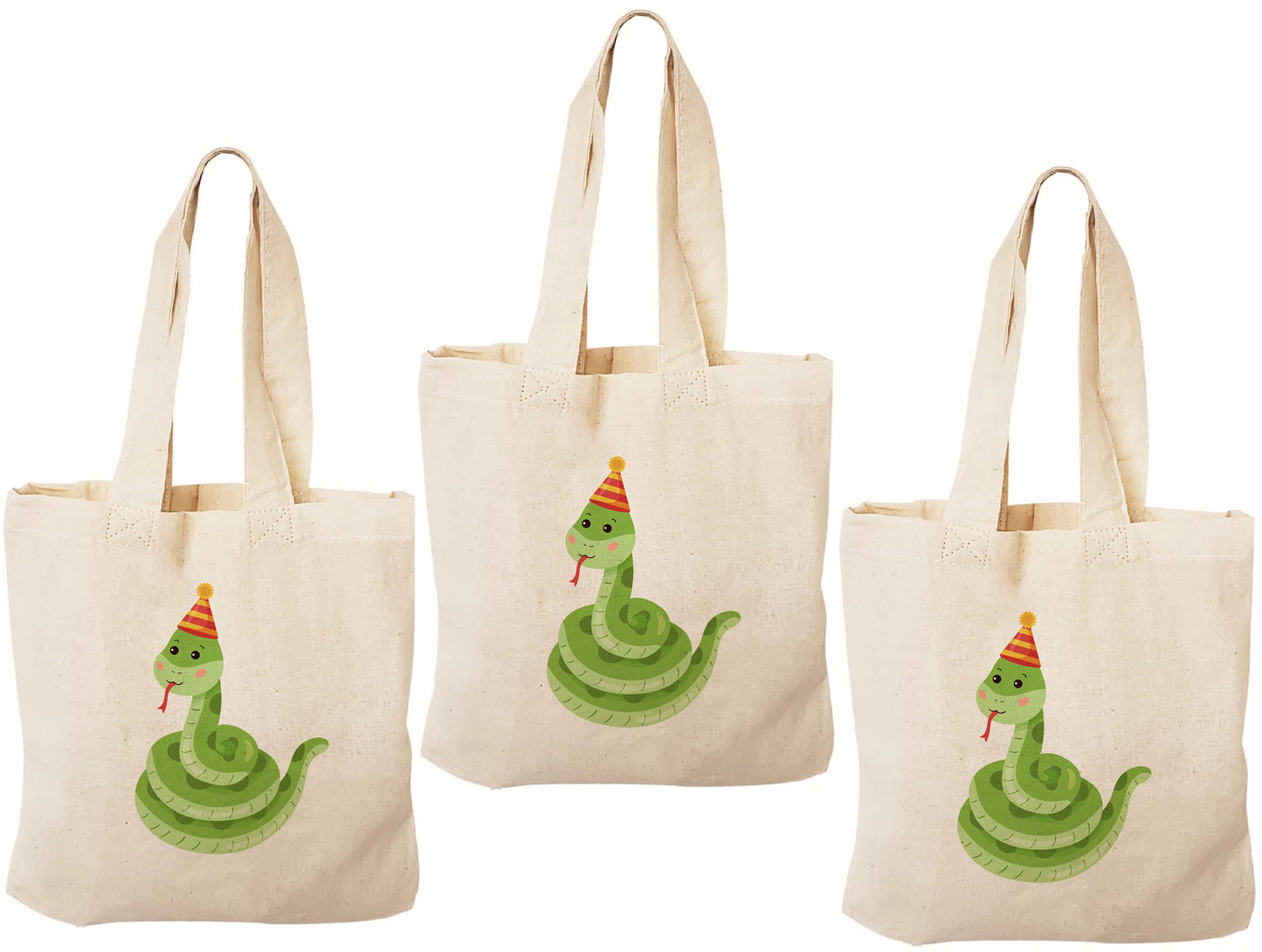 Snake Party Favor Bags - Reusable Canvas Goodie Bags - Set of Three
