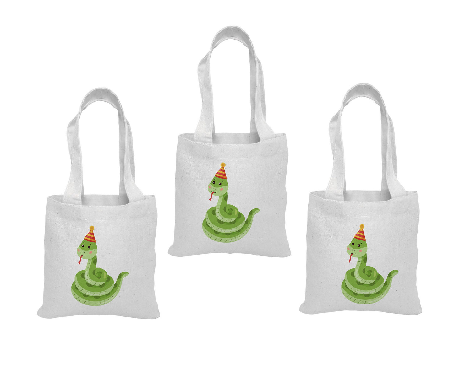 Snake Party Favor Bags - Reusable Canvas Goodie Bags - Set of Three