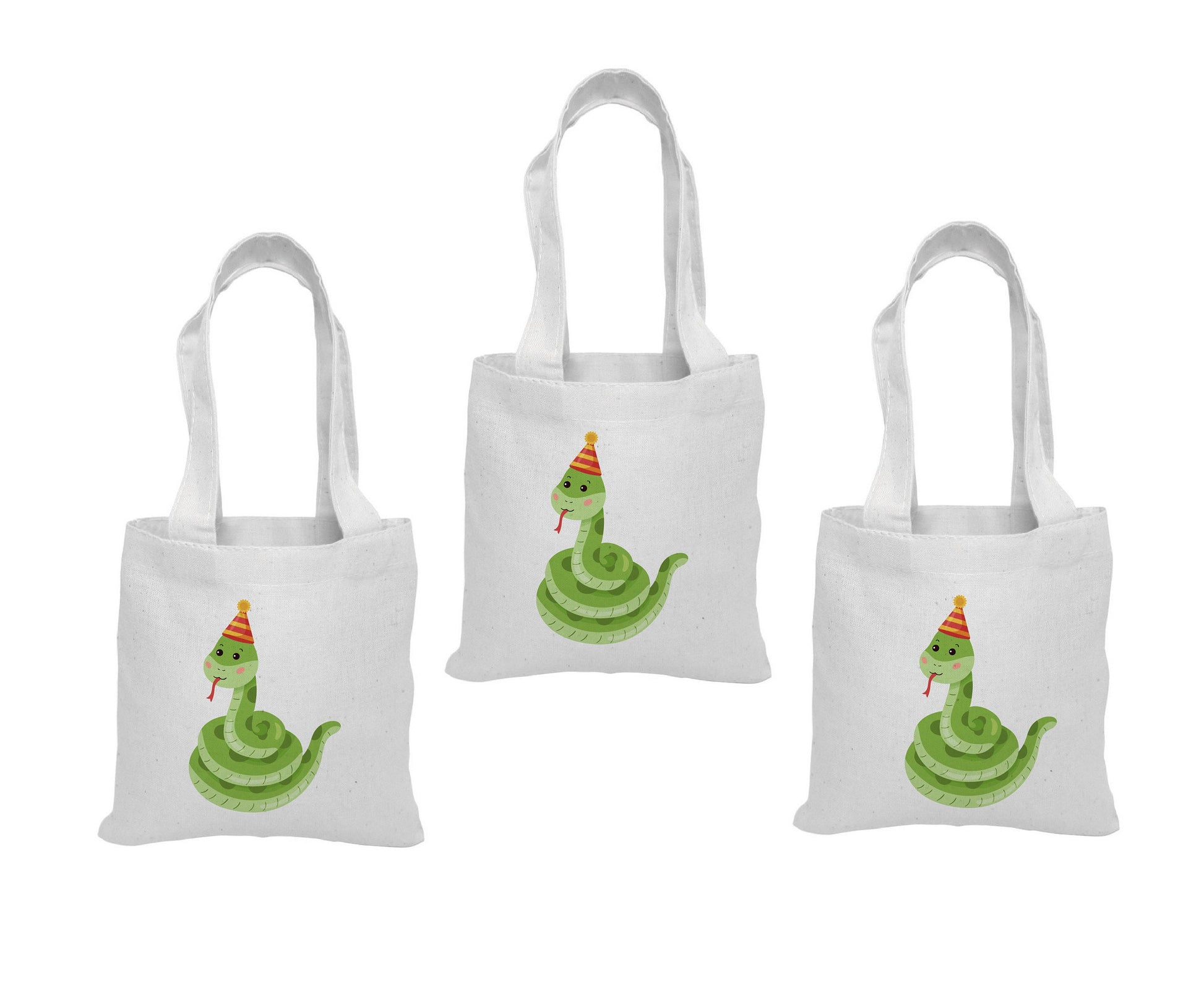 Snake Party Favor Bags - Reusable Canvas Goodie Bags - Set of Three
