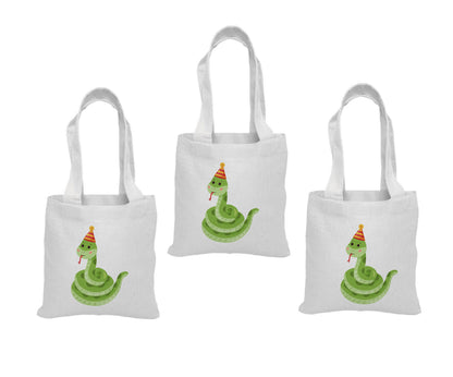 Snake Party Favor Bags - Reusable Canvas Goodie Bags - Set of Three