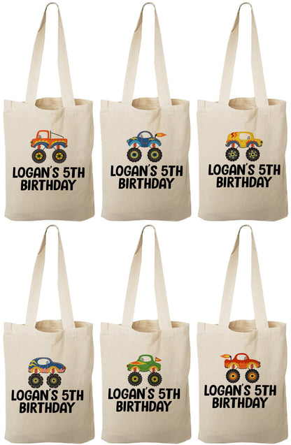 Monster Truck Party Favor Bags, Set of 6 Cotton Treat Bags