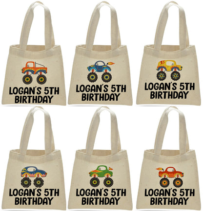 Monster Truck Party Favor Bags, Set of 6 Cotton Treat Bags