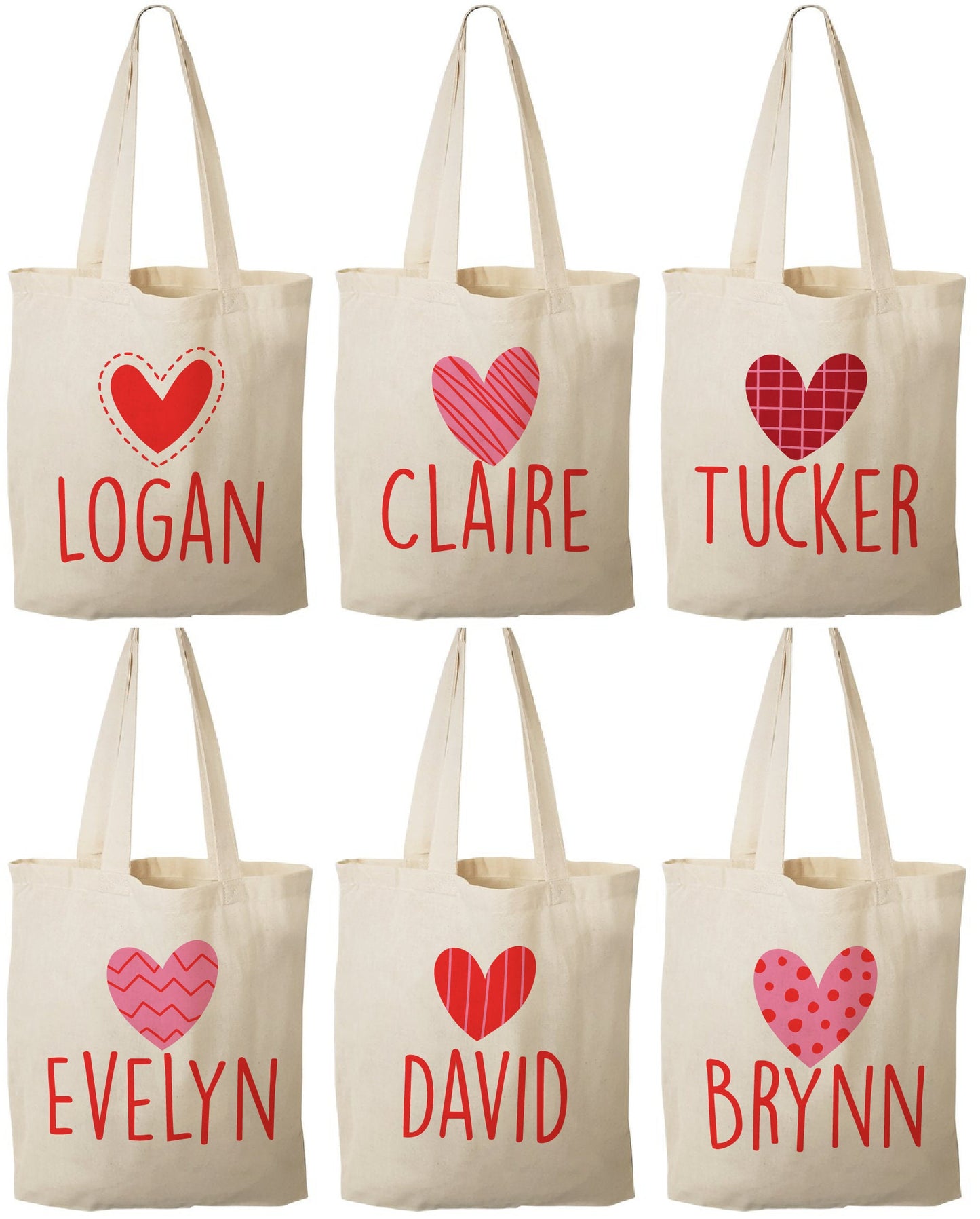 Personalized Valentine's Day Party Favor Bags - Set of Six Bags