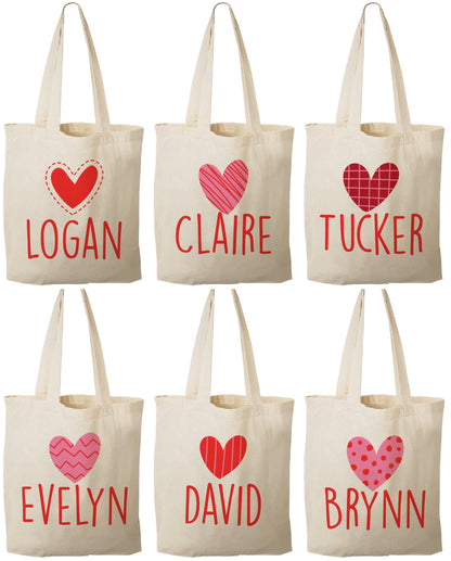 Personalized Valentine's Day Party Favor Bags - Set of Six Bags