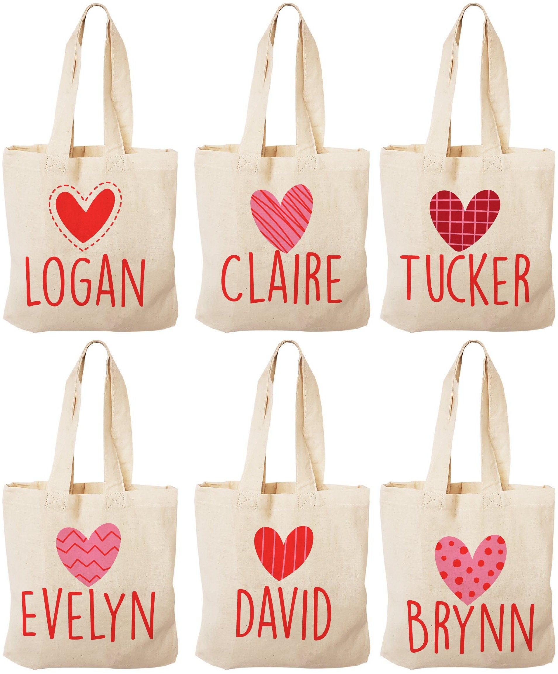 Personalized Valentine's Day Party Favor Bags - Set of Six Bags