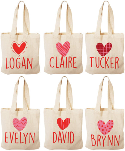 Personalized Valentine's Day Party Favor Bags - Set of Six Bags