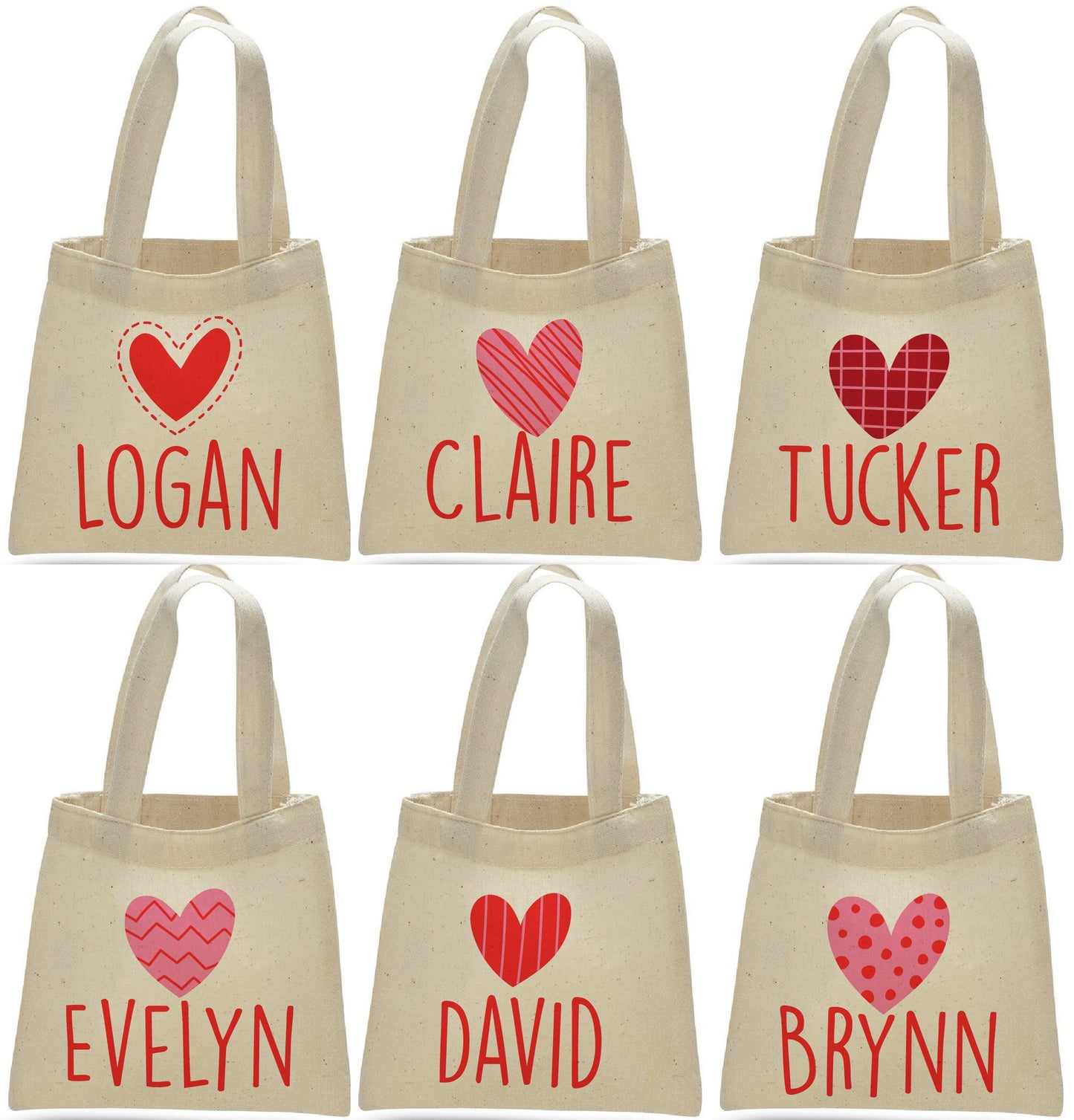 Personalized Valentine's Day Party Favor Bags - Set of Six Bags