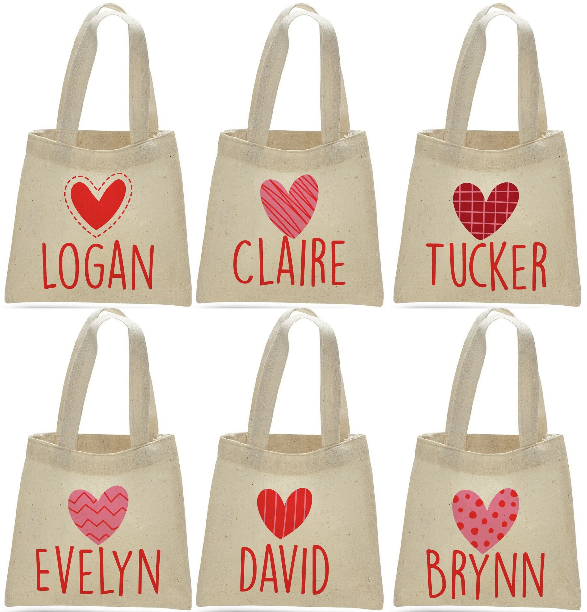Personalized Valentine's Day Party Favor Bags - Set of Six Bags
