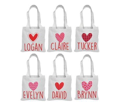 Personalized Valentine's Day Party Favor Bags - Set of Six Bags