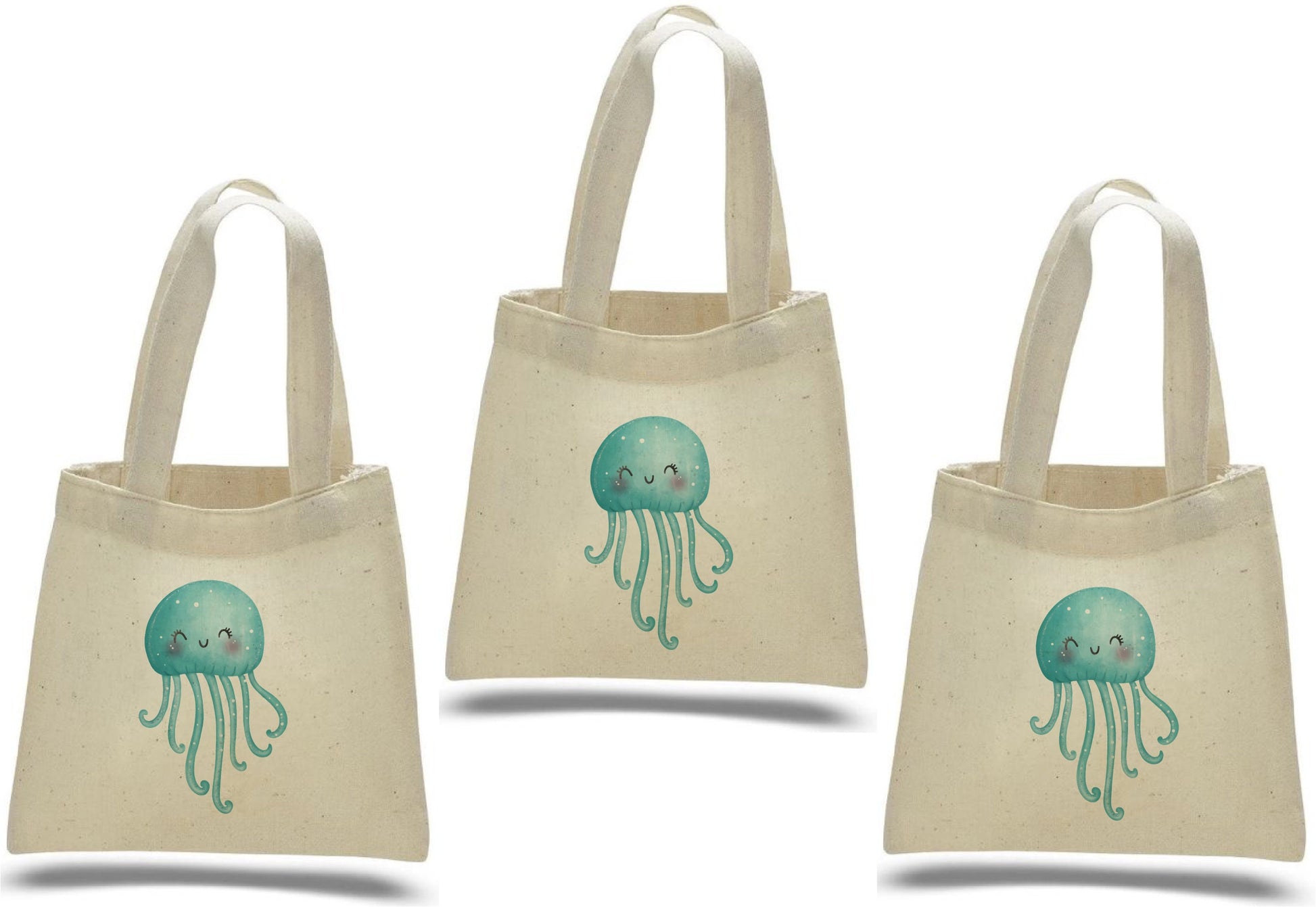Jelly Fish Party Favor Bags - Perfect for Under Water or Ocean Themed Parties! - Set of Three - Cotton Party Bags with Handles