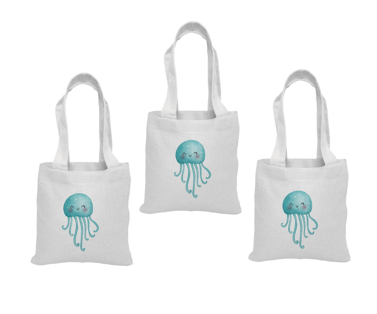 Jelly Fish Party Favor Bags - Perfect for Under Water or Ocean Themed Parties! - Set of Three - Cotton Party Bags with Handles