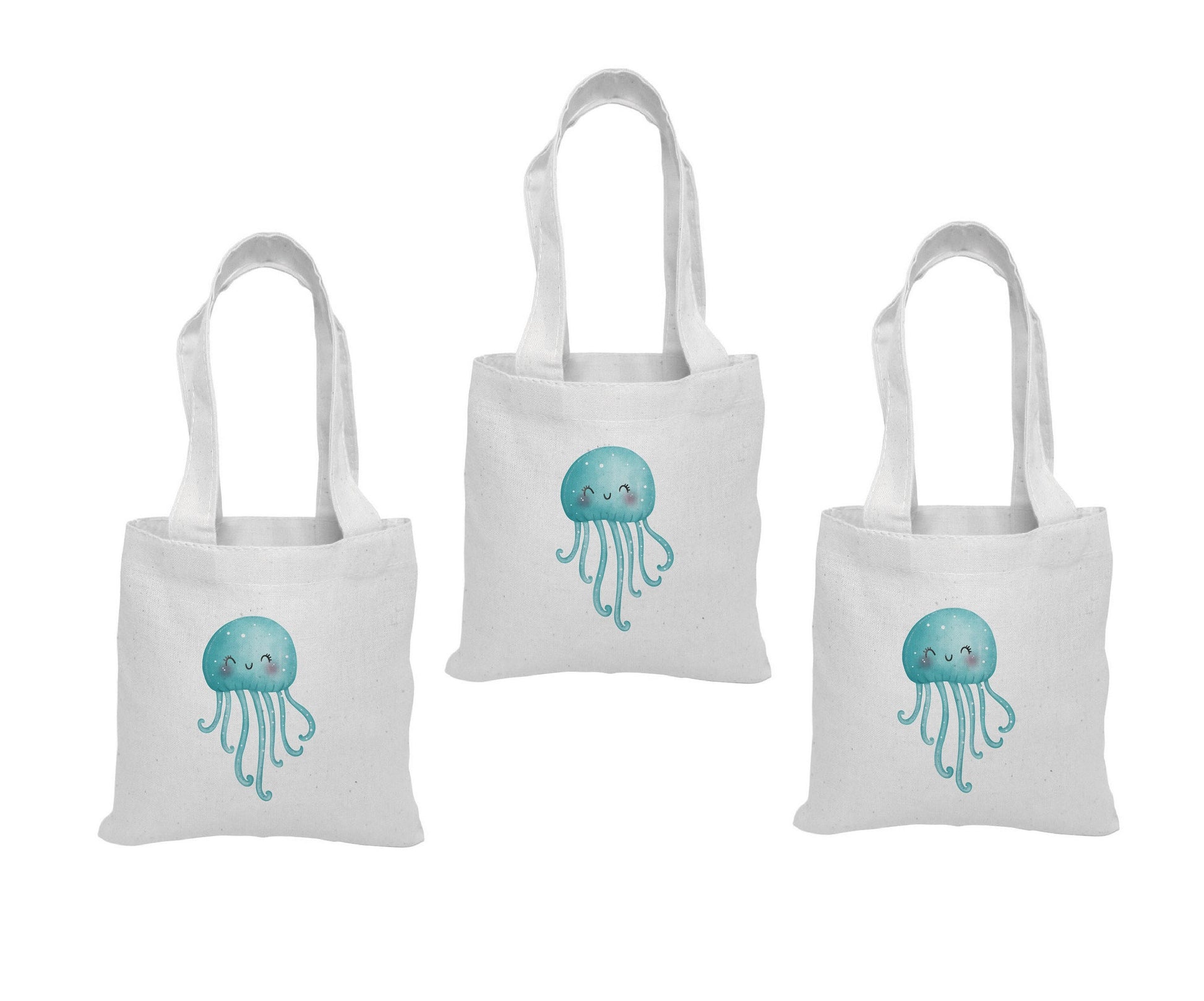Jelly Fish Party Favor Bags - Perfect for Under Water or Ocean Themed Parties! - Set of Three - Cotton Party Bags with Handles