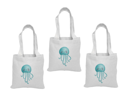 Jelly Fish Party Favor Bags - Perfect for Under Water or Ocean Themed Parties! - Set of Three - Cotton Party Bags with Handles