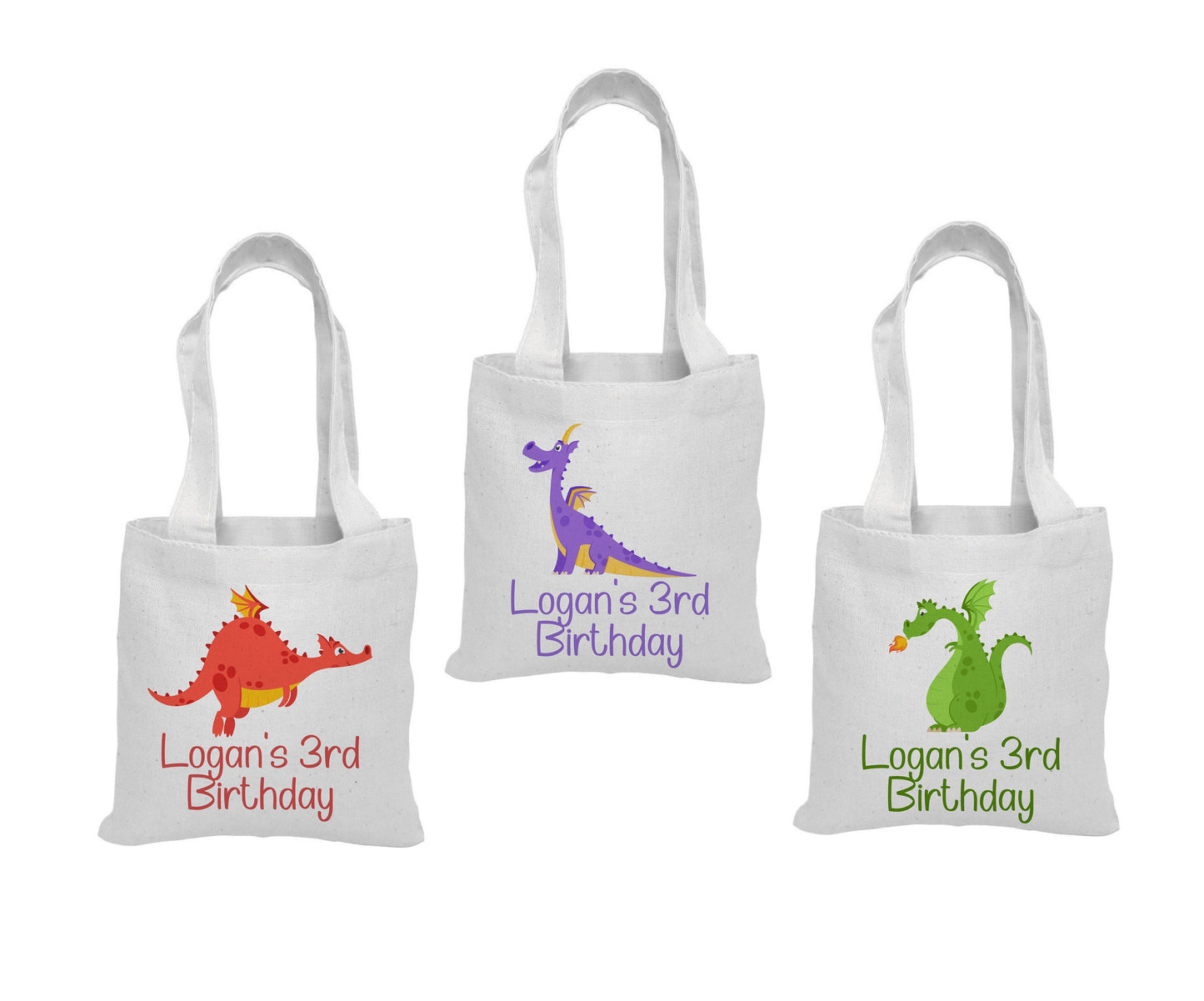 Personalized Dragon Party Favor Bags - Set of Three Bags