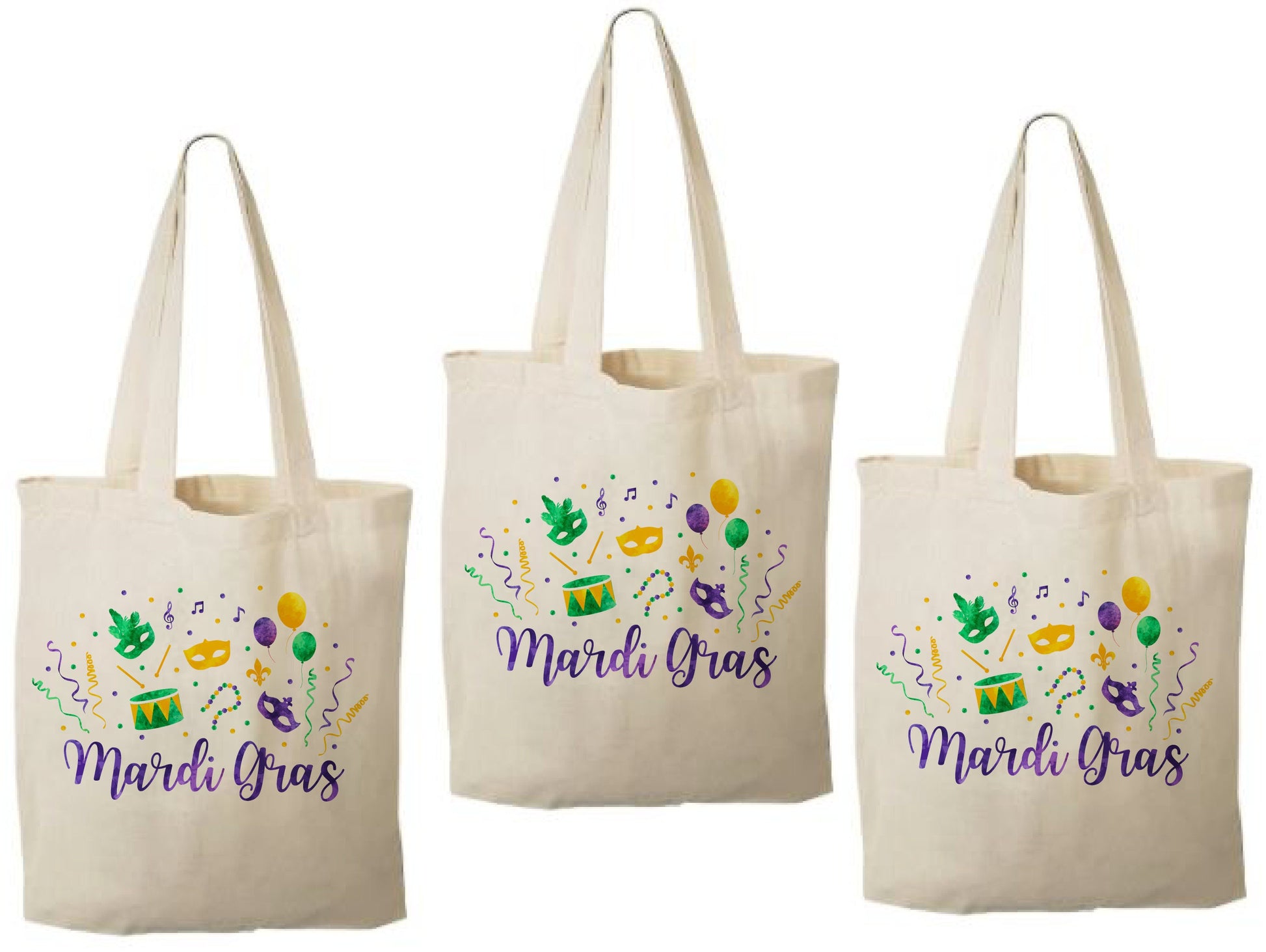 3 Mardi Gras Cotton Treat Bags, Party Favor Bags