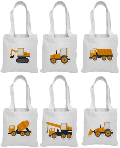 Construction Party Favor Bags - Perfect for Construction Themed Parties & Events! - Set of Six Cotton Bags
