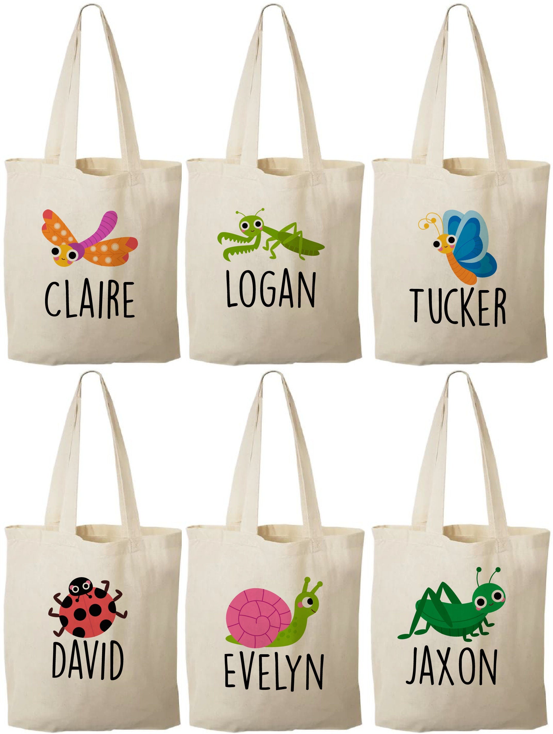 Insect Party Favor Bags, Personalized Bug Treat Bags, Set of 6