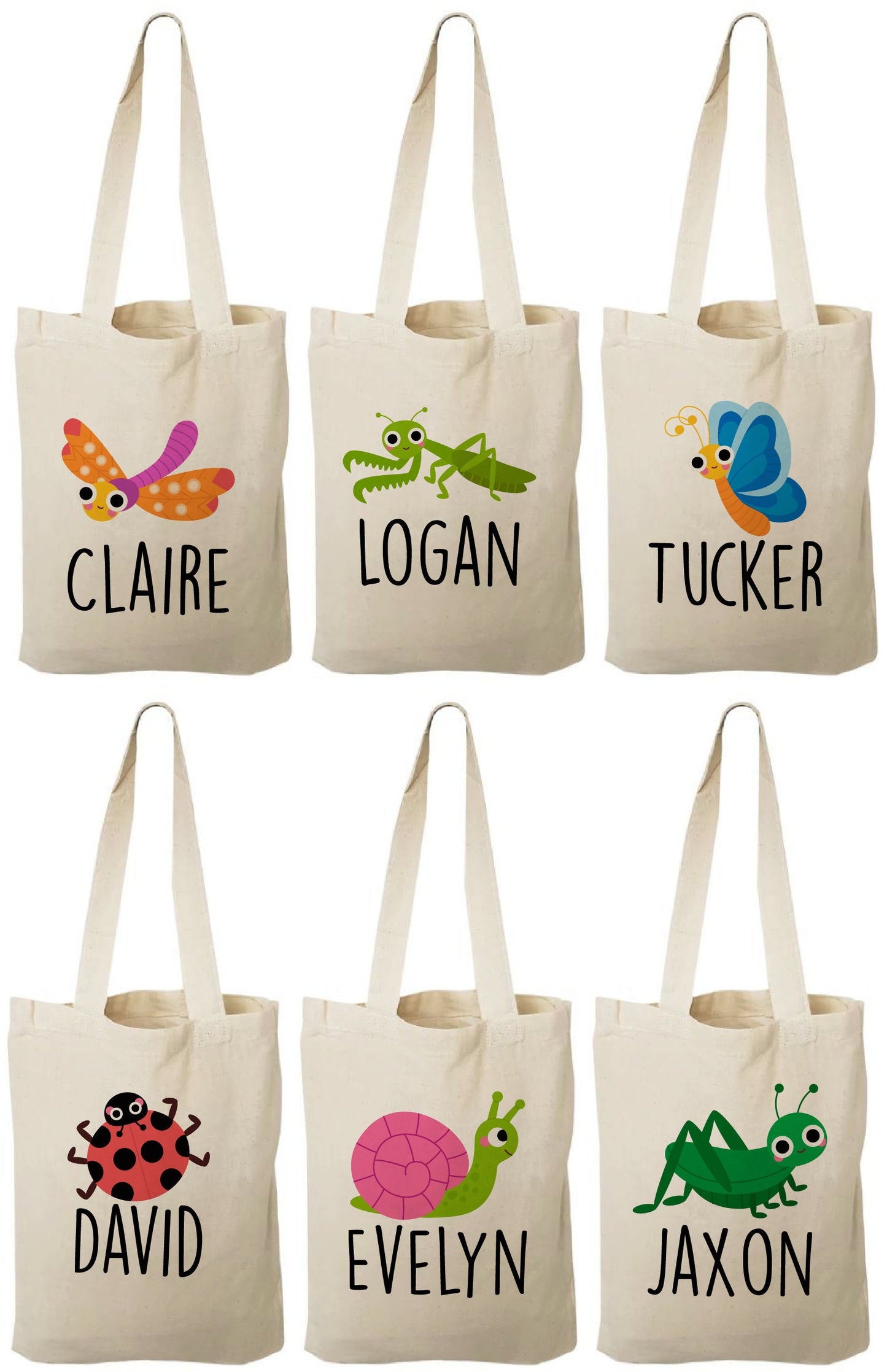 Insect Party Favor Bags, Personalized Bug Treat Bags, Set of 6
