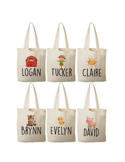 Personalized Farm Party Favor Bags – Barnyard Canvas Gift Totes