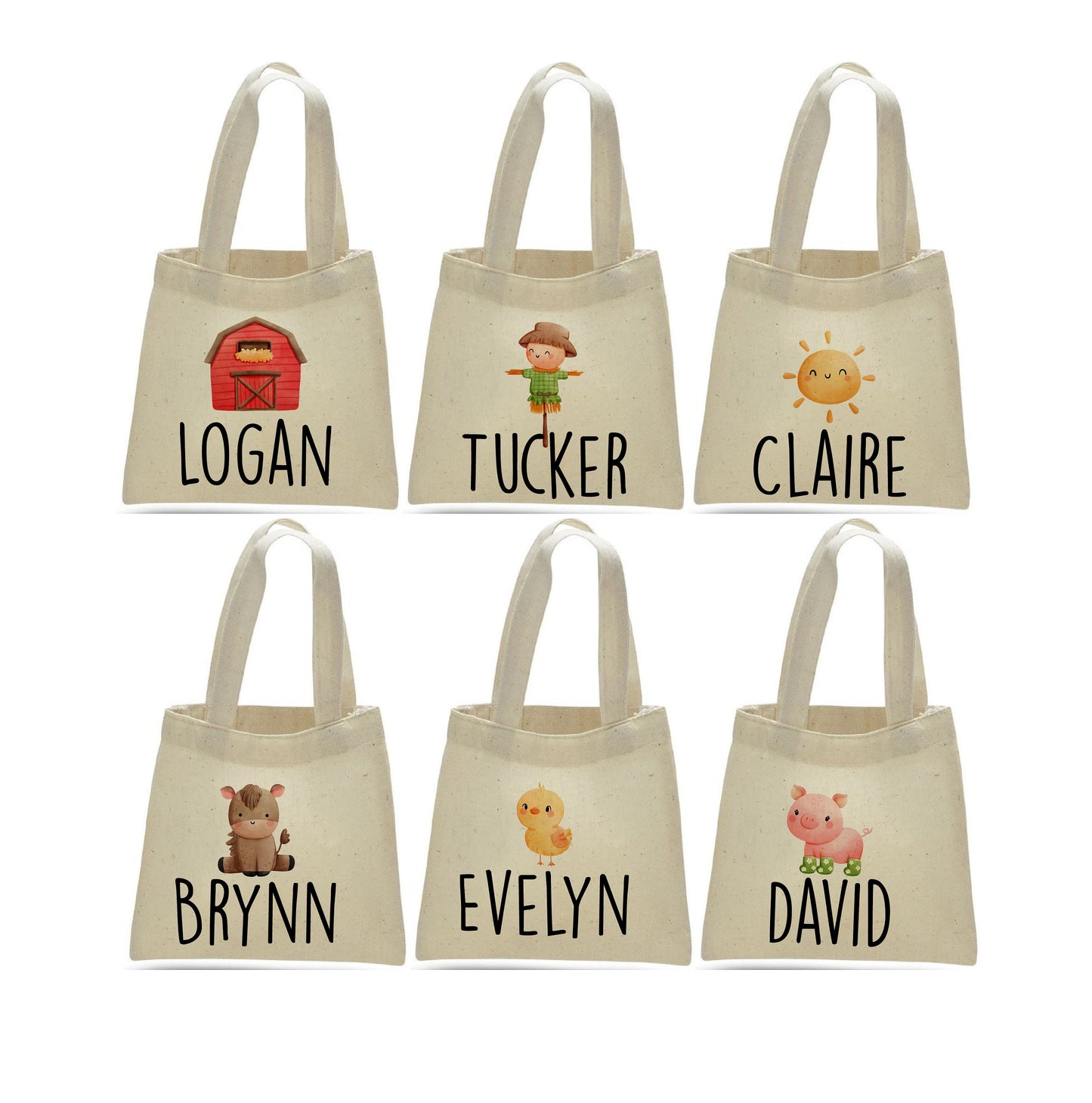 Personalized Farm Party Favor Bags – Barnyard Canvas Gift Totes