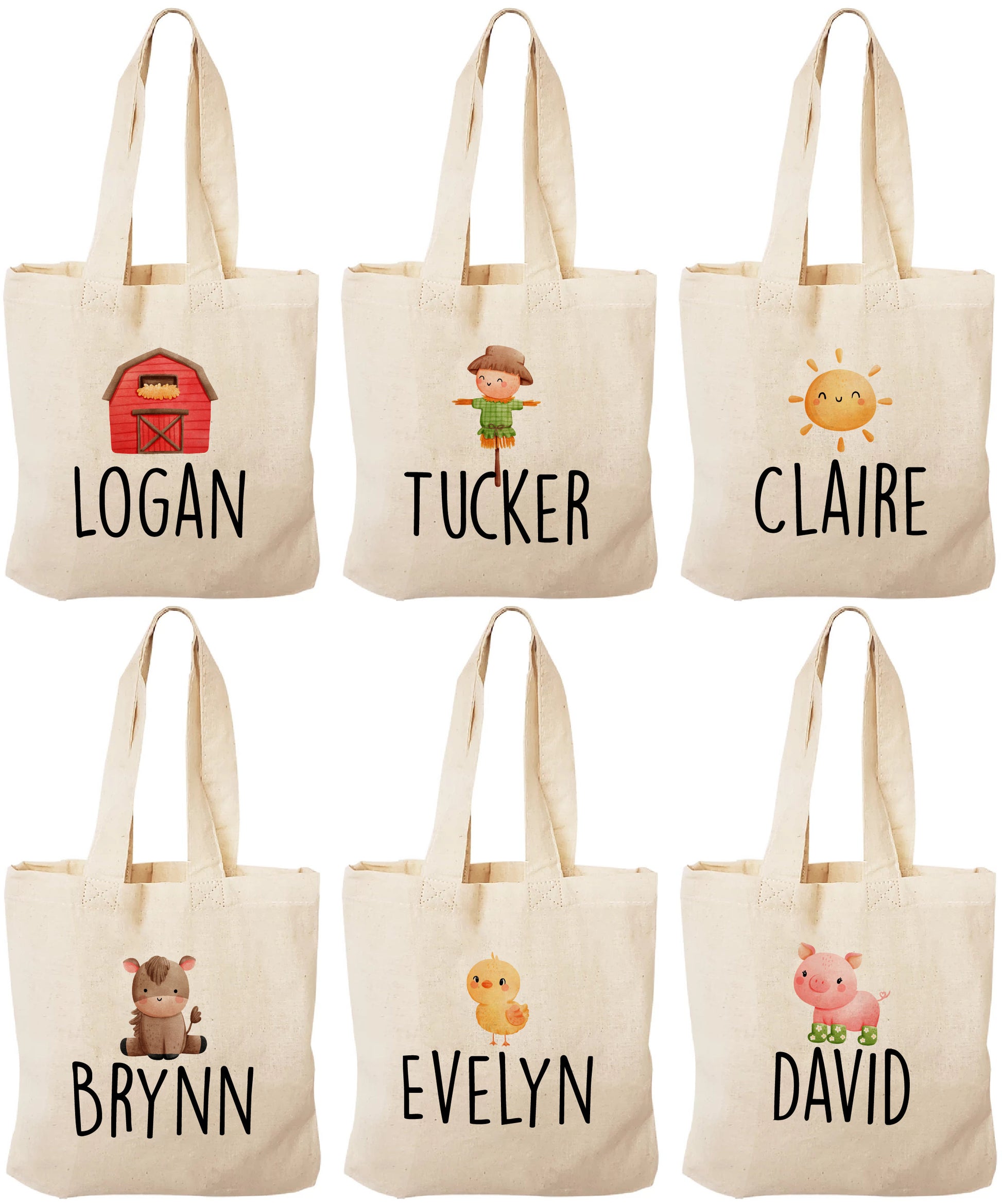 Personalized Farm Party Favor Bags – Barnyard Canvas Gift Totes