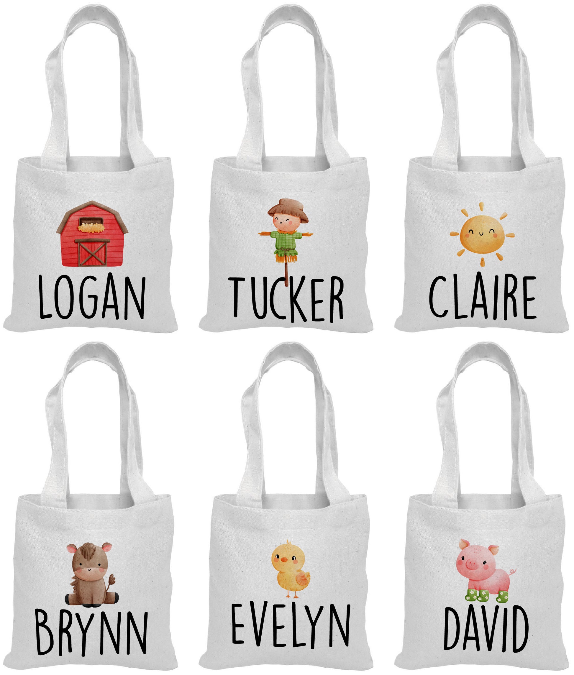 Personalized Farm Party Favor Bags – Barnyard Canvas Gift Totes
