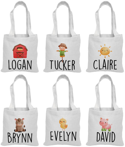 Personalized Farm Party Favor Bags – Barnyard Canvas Gift Totes