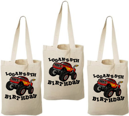 Monster Truck Party Favor Bags, Personalized Cotton Gift Bags, Set of 3