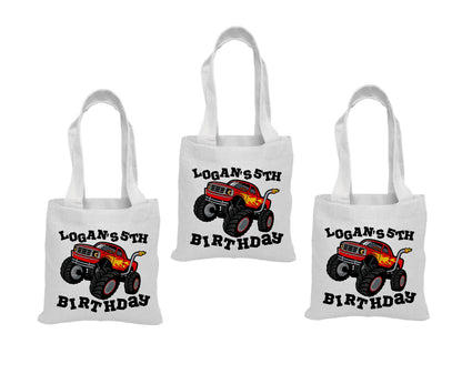 Monster Truck Party Favor Bags, Personalized Cotton Gift Bags, Set of 3