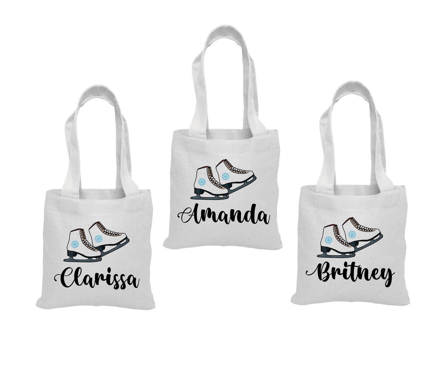 Ice Skate Party Favor Bags, Personalized Cotton Goodie Bags, Set of 3