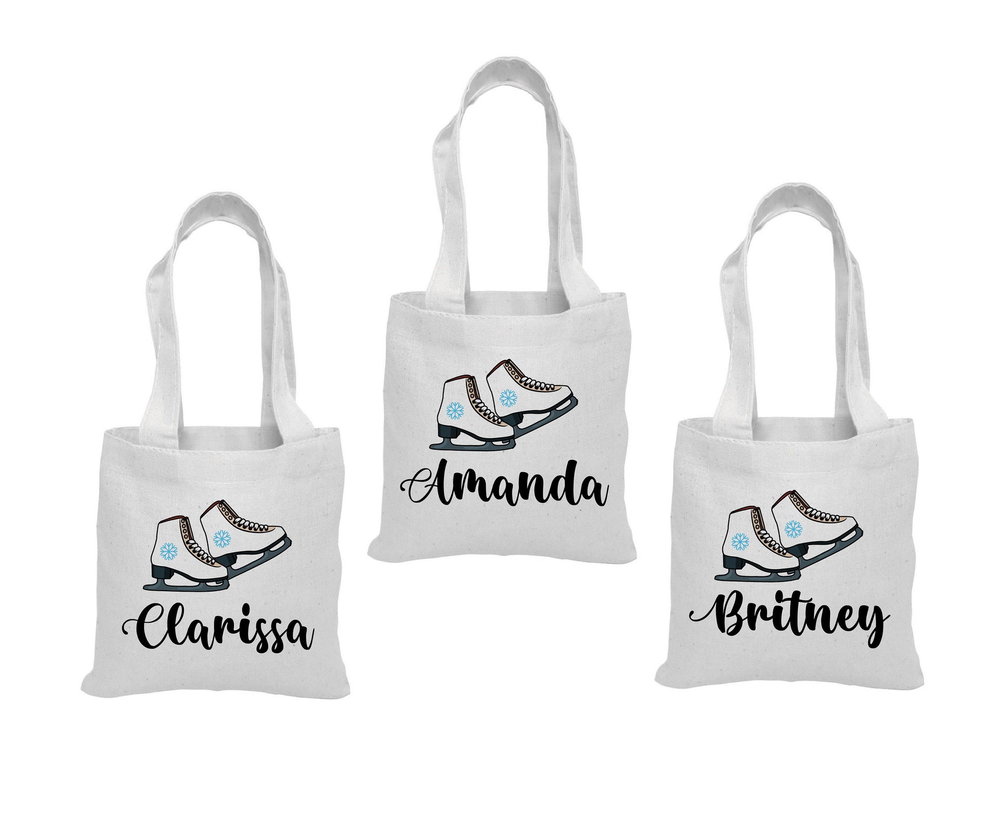 Ice Skate Party Favor Bags, Personalized Cotton Goodie Bags, Set of 3