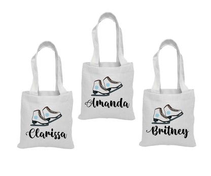 Ice Skate Party Favor Bags, Personalized Cotton Goodie Bags, Set of 3