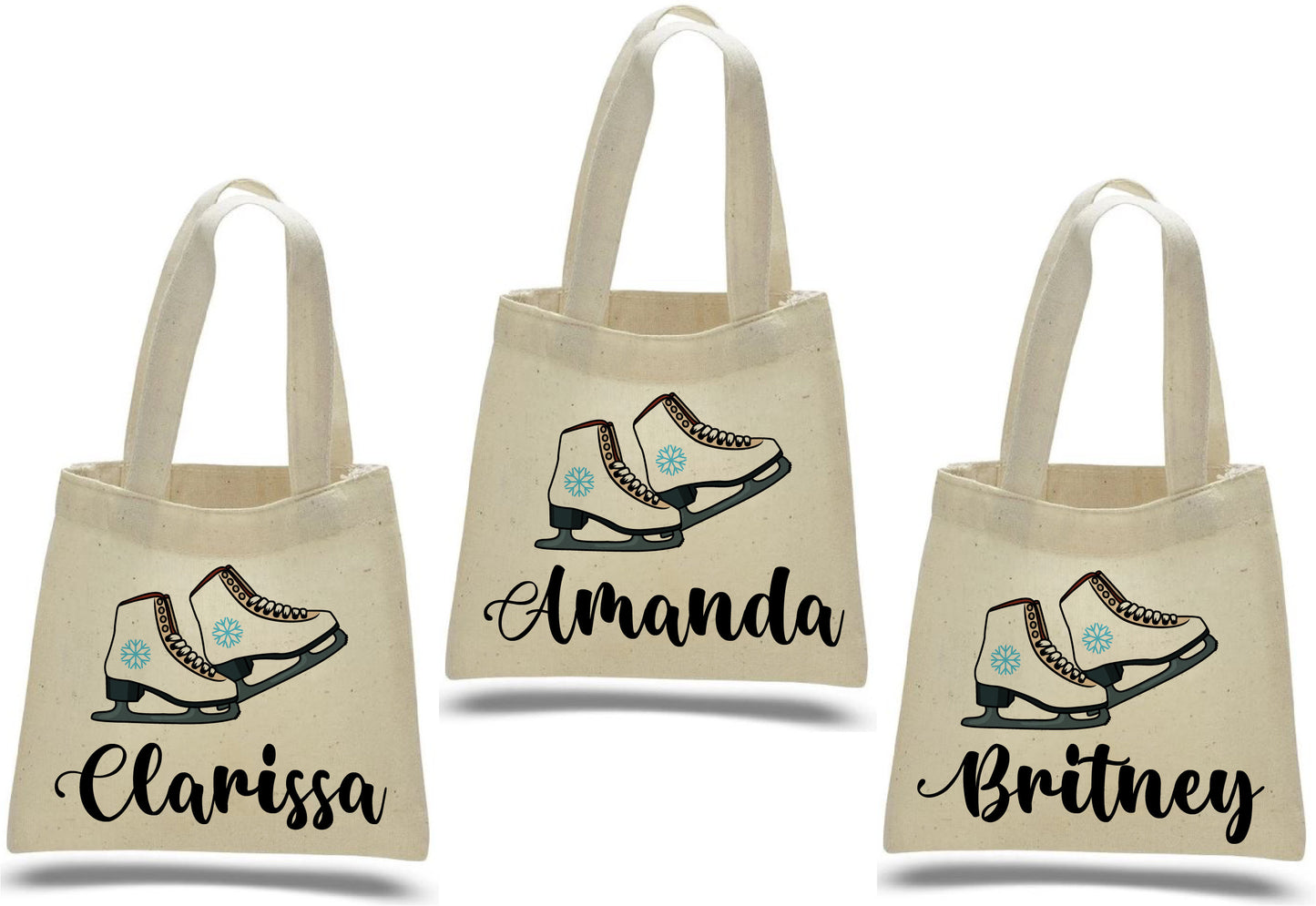 Ice Skate Party Favor Bags, Personalized Cotton Goodie Bags, Set of 3