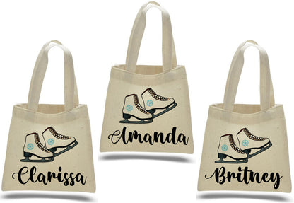 Ice Skate Party Favor Bags, Personalized Cotton Goodie Bags, Set of 3