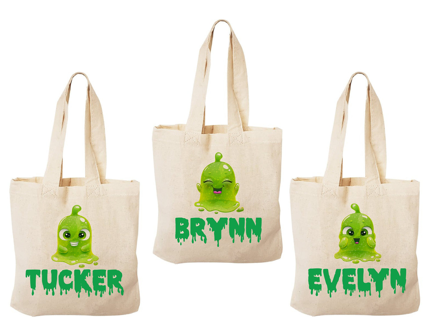 Slime Party Favor Bags, Personalized Treat Bags, Set of 3