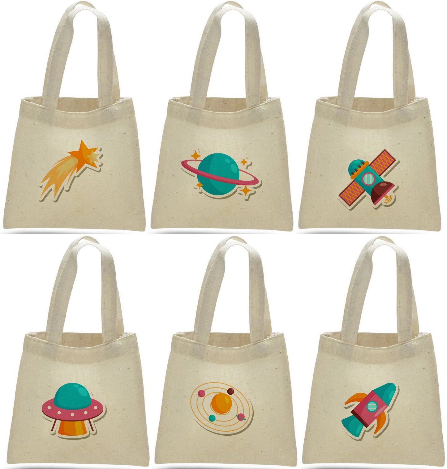 Space Party Favor Bags – Canvas Tote, Set of 6
