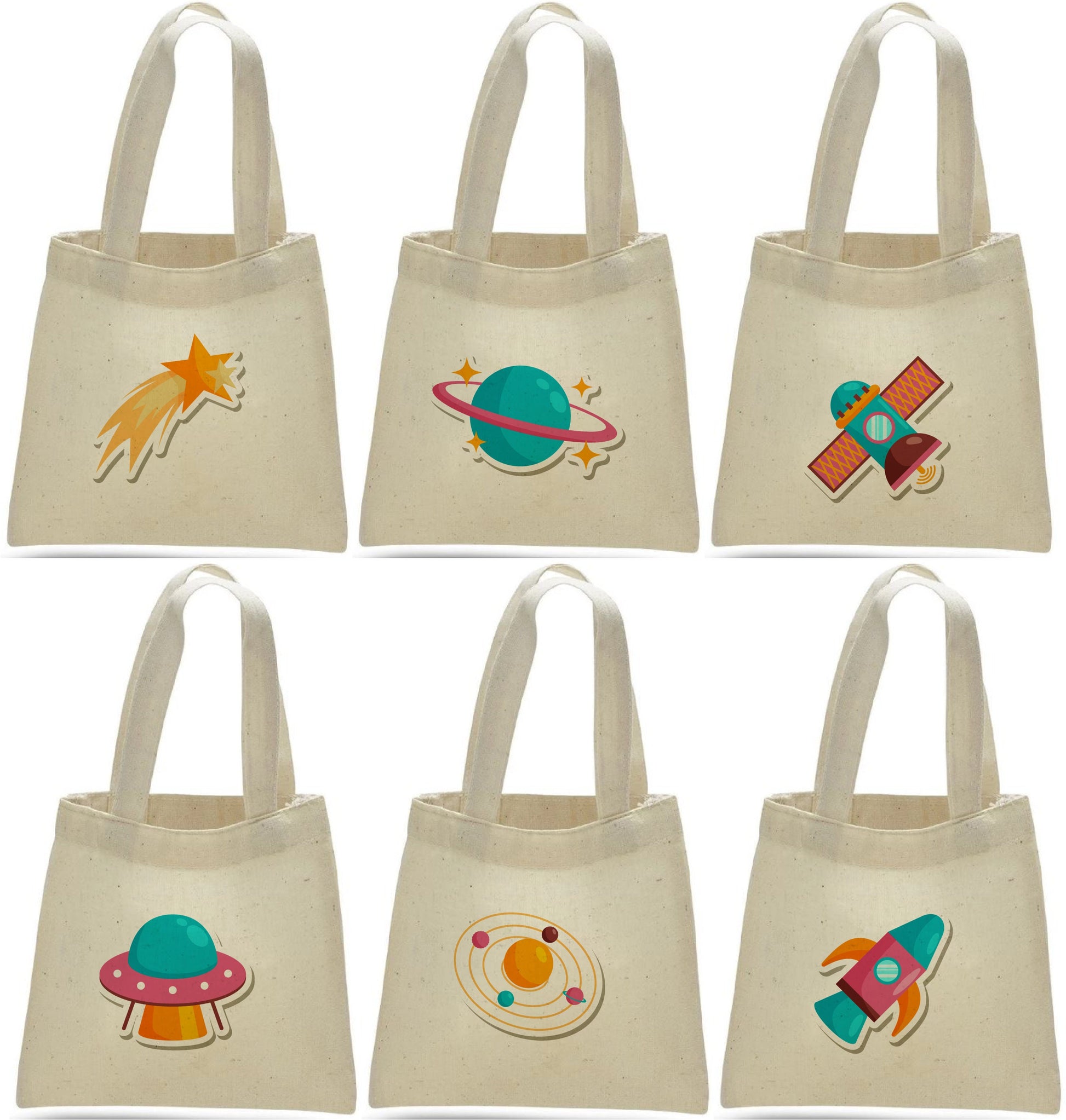 Space Party Favor Bags – Canvas Tote, Set of 6