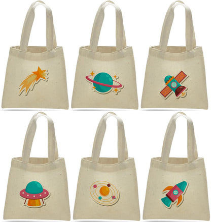 Space Party Favor Bags – Canvas Tote, Set of 6