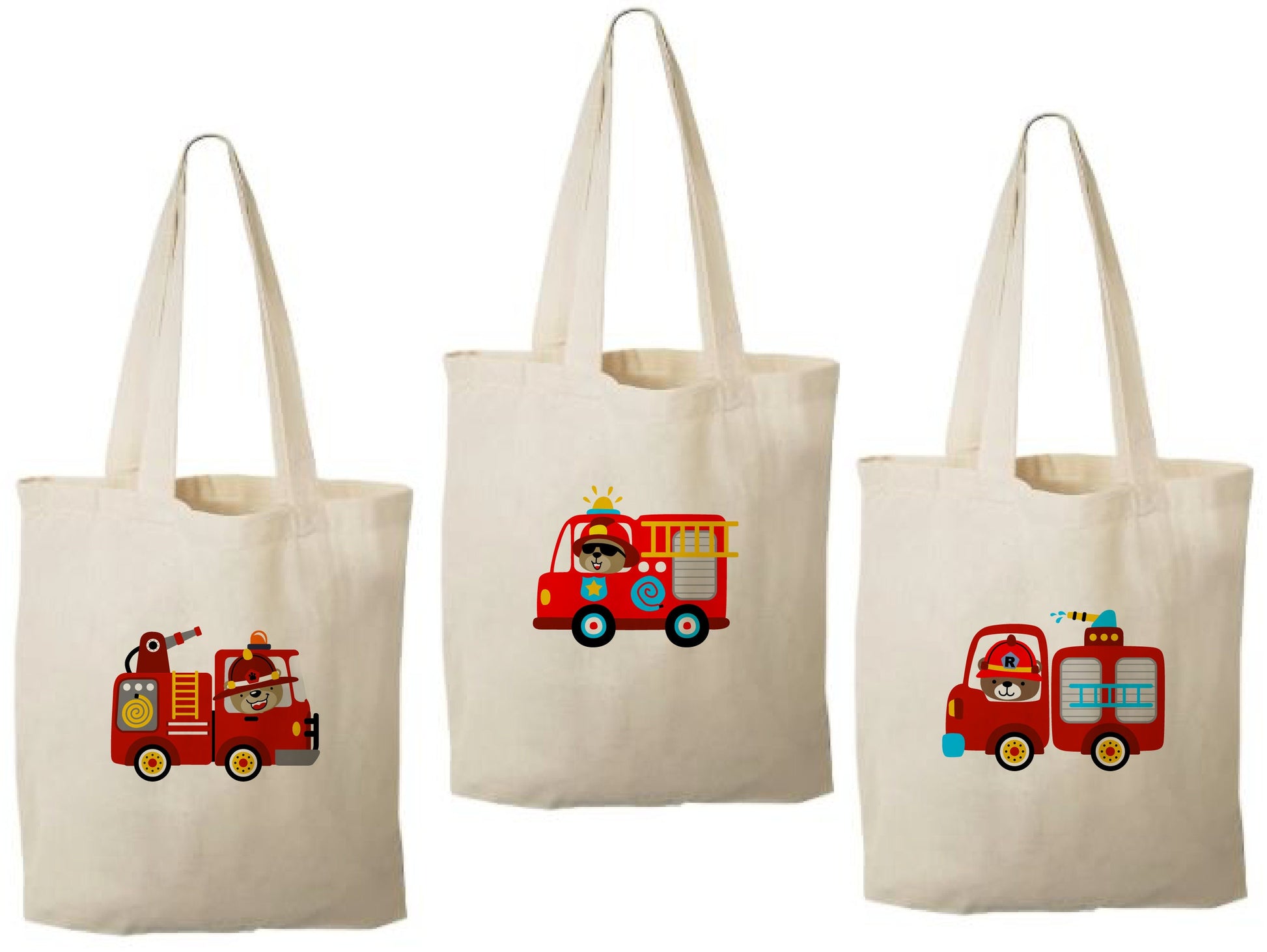 Fire Truck Treat Bags - Perfect for Fire Truck Themed Parties! - Cotton party favor bags with handles