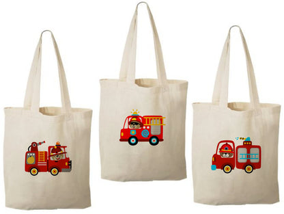 Fire Truck Treat Bags - Perfect for Fire Truck Themed Parties! - Cotton party favor bags with handles