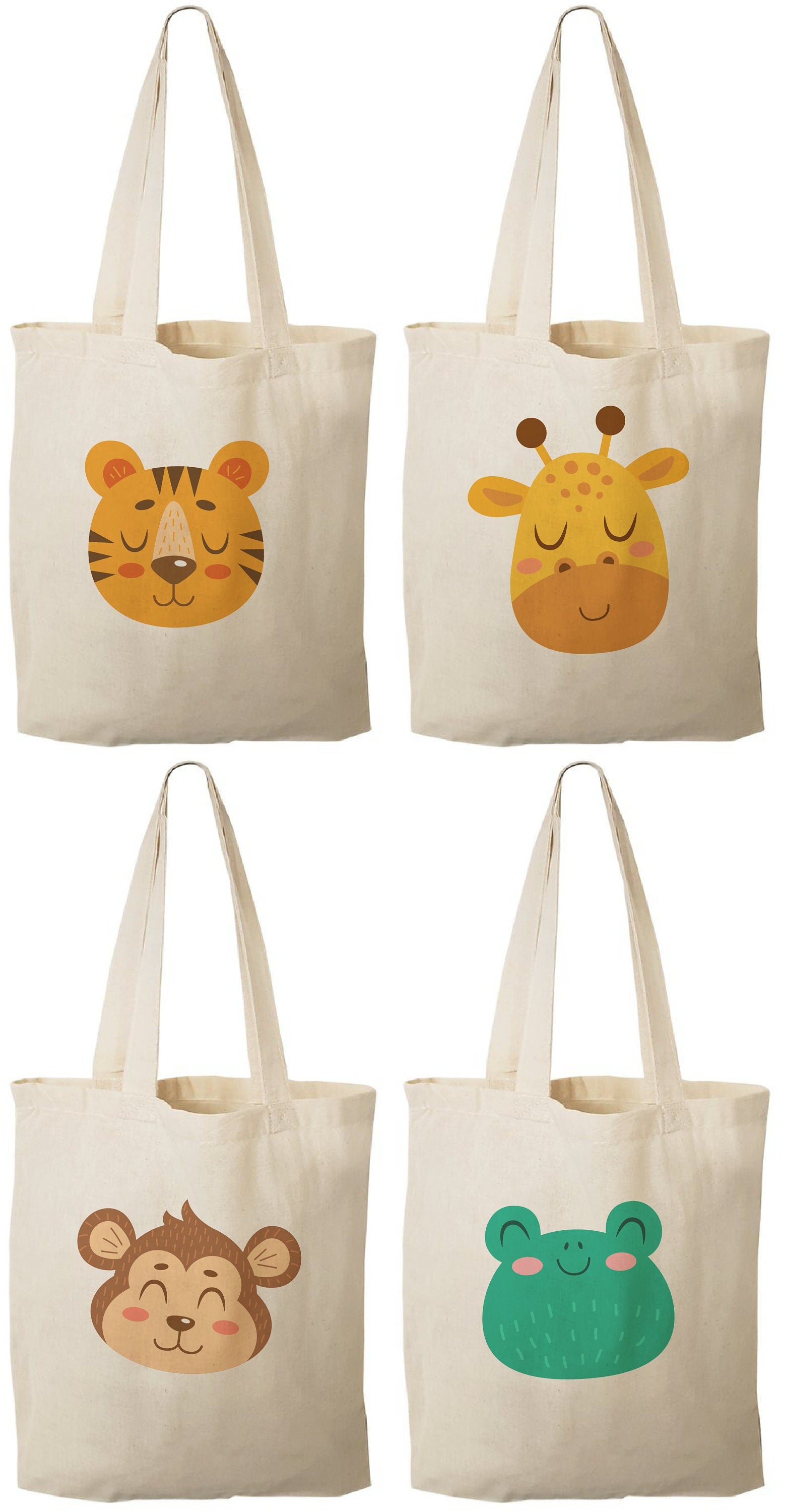 4 Jungle Animal Cotton Favor Bags, Zoo Party Goodie Bags