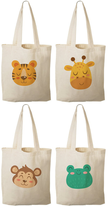 4 Jungle Animal Cotton Favor Bags, Zoo Party Goodie Bags